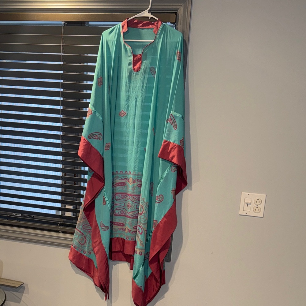 Kaftan Teal and dark rose chiffon Dress
